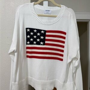 Old Navy Women's White Sweater with Flag Design
